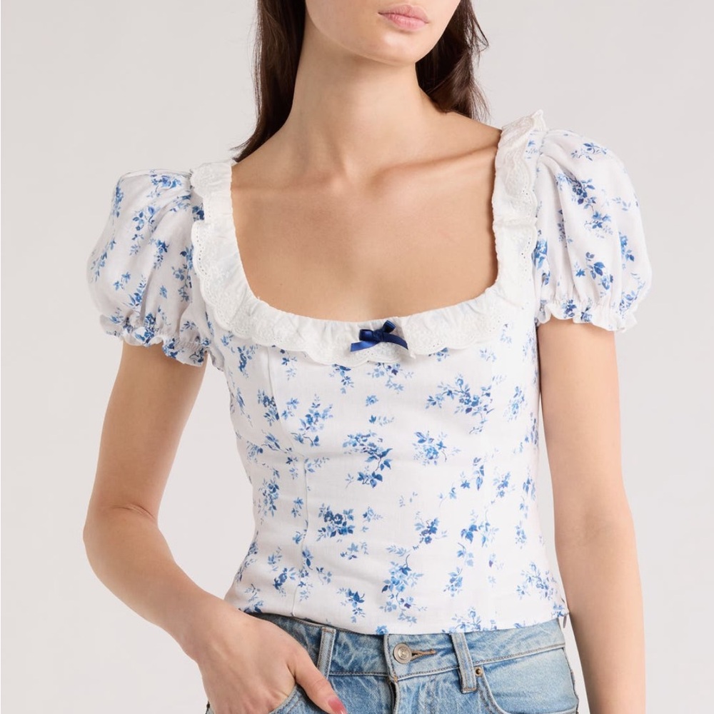 Reformation Alice lace Trim Puff Sleeve NWT in Orlaya
